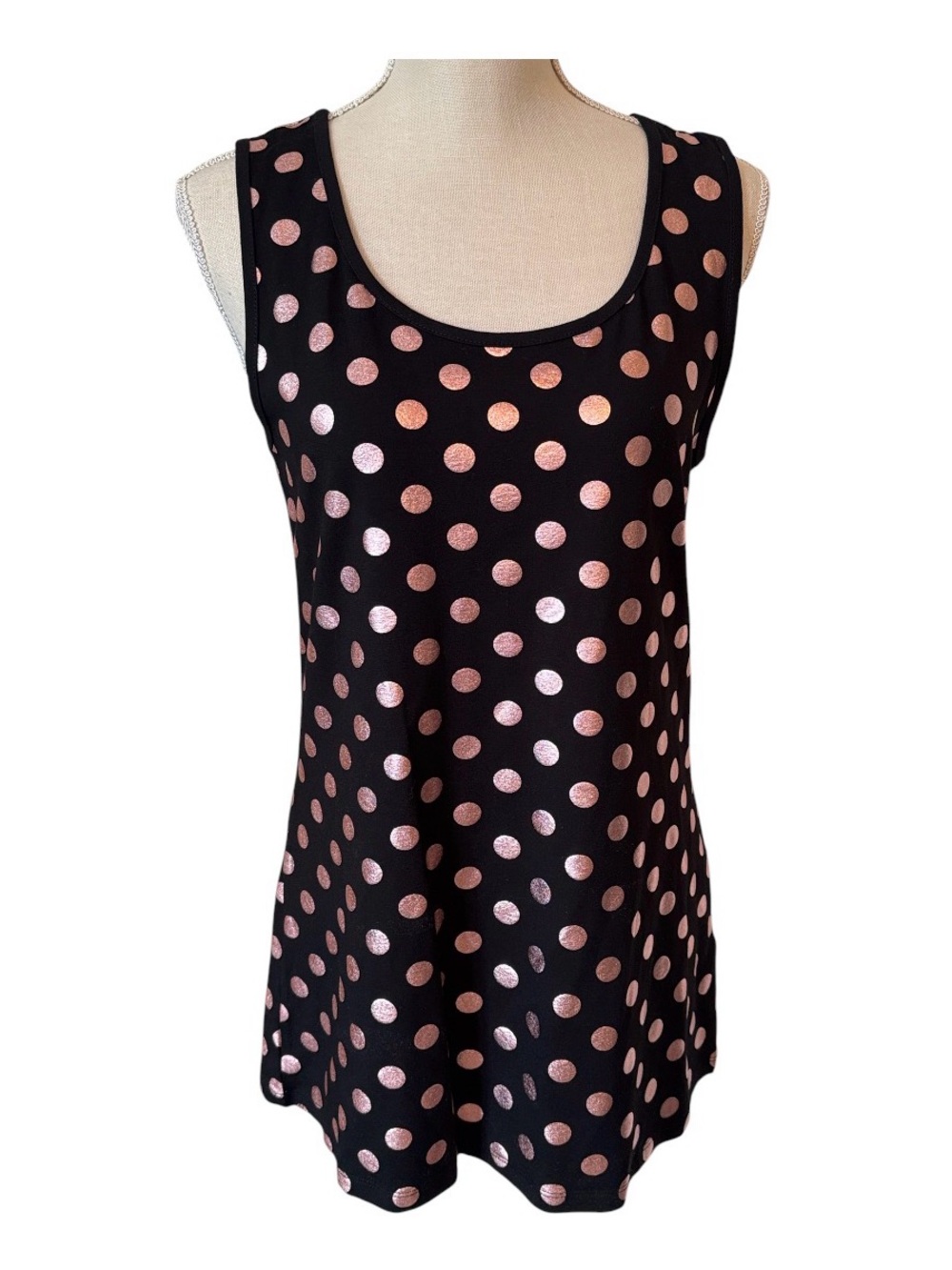 TRICOTTO Black Tank Top Pink Metallic Dots Contemporary Medium NEW Trendy Chic